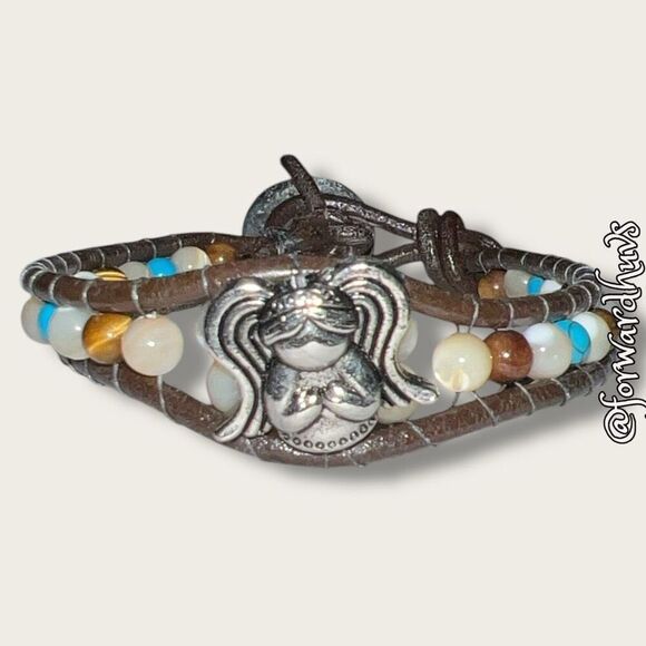 Bundle Sale 3 for $15 | Handmade Leather Bracelet with Angel Charm - Picture 1 of 6